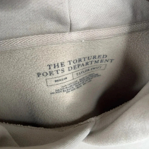TTPD Taylor Swift Embossed Logo Sweatshirt Hoodie Beige Merch Oversized Medium - Picture 6 of 9
